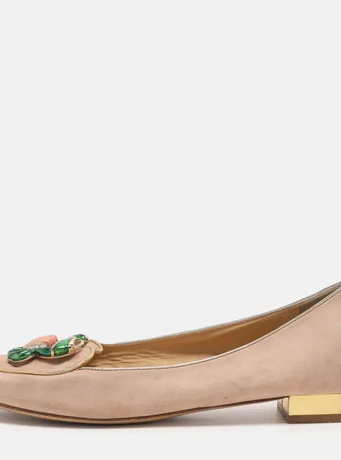 Charlotte Olympia Beige Suede Birthday Zodiac Cancer Ballet Flats Size 39
