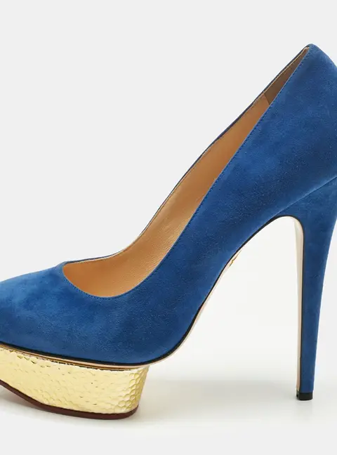 Charlotte Olympia Blue Suede Dolly Platform Pumps Size 41