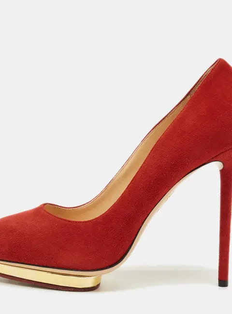 Charlotte Olympia Red Suede Dolly Platform Pumps Size 40.5