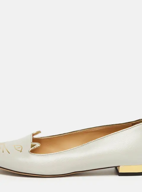 Charlotte Olympia Grey Leather Kitty Ballet Flats Size 40
