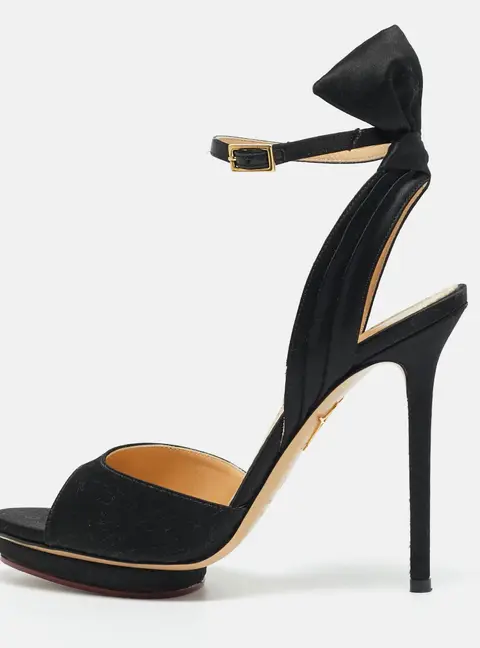 Charlotte Olympia Black Satin Wallace Ankle Strap Sandals Size 36.5