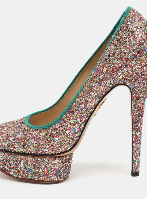 Charlotte Olympia Priscilla Size 39.5 Multicolor Glitter Platform Pumps