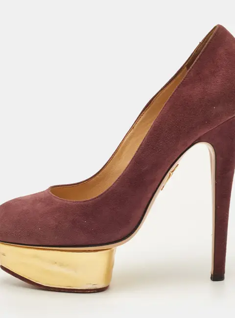 Charlotte Olympia Dolly Size 37.5 Burgundy Suede Platform Pumps