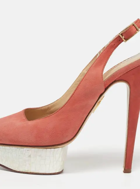 Charlotte Olympia Dolly Size 40 Red Suede Platform Slingback Pumps