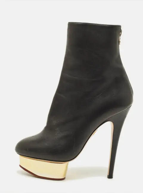Charlotte Olympia Lucinda Size 37.5 Black Leather Ankle Length Boots