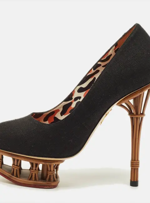 Charlotte Olympia Dolly Size 36 Black Canvas Platform Pumps