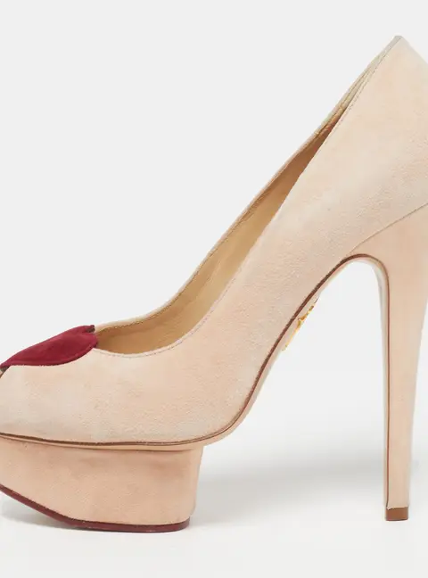 Charlotte Olympia Dolly Size 36 Beige Suede Platform Pumps