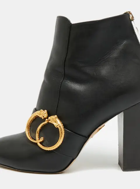 Charlotte Olympia Size 38 Black Leather Ankle Length Boots