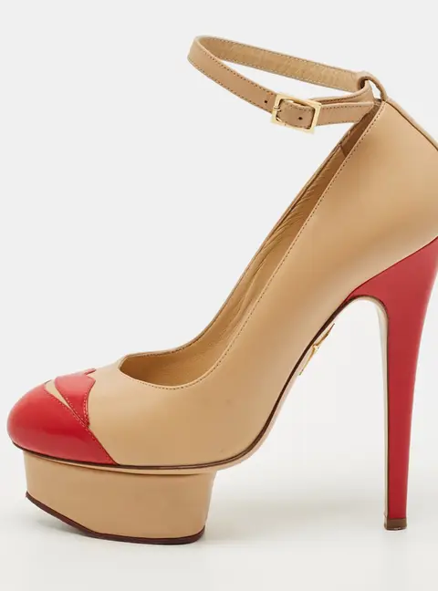 Charlotte Olympia Kiss Me Dolores! Size 36 Beige Leather Platform Pumps