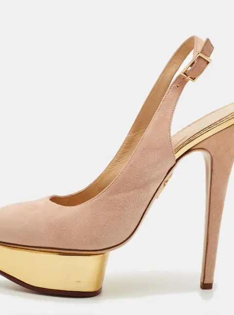 Charlotte Olympia Dolly Size 39.5 Beige Suede Slingback Platform Pumps