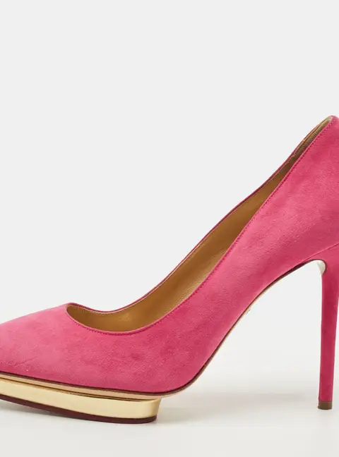 Charlotte Olympia Dotty Size 39 Pink Suede Platform Pumps
