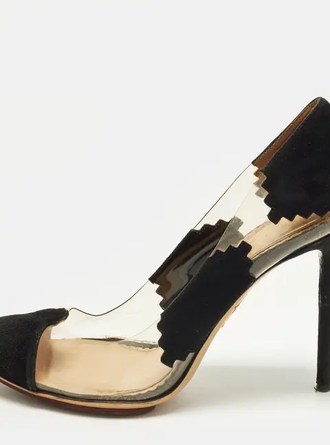 Charlotte Olympia Montana Size 38 Transparent/Black PVC and Suede Pumps