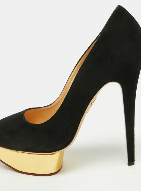 Charlotte Olympia Dolly Size 41 Black Suede Platform Pumps