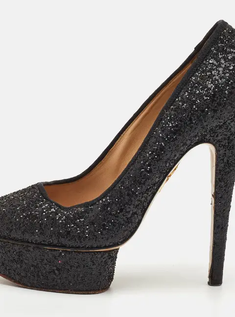 Charlotte Olympia Dolly Size 37.5 Black Glitter Platform Pumps