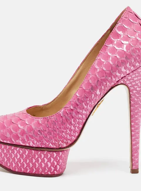Charlotte Olympia Dolly Size 37 Pink Python Leather Platform Pumps