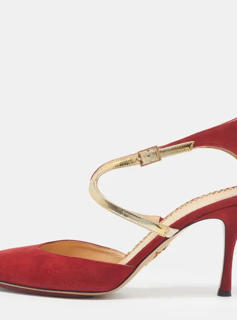 Charlotte Olympia Size 40 Red Suede Ankle Strap Pumps