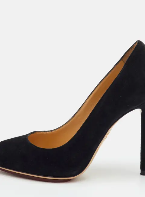 Charlotte Olympia Debbie Size 36 Black Suede Pointed Toe Pumps