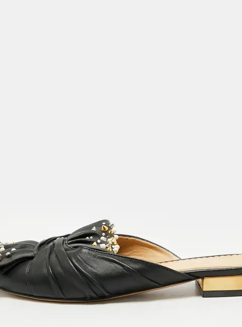 Charlotte Olympia Size 38 Black Leather Spike Embellished Mules