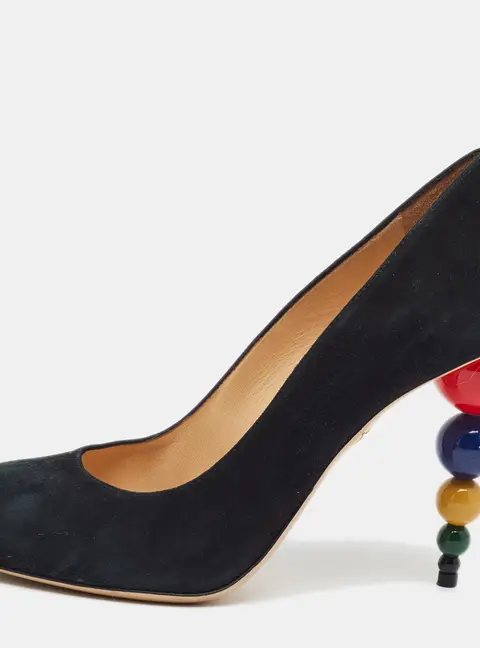 Charlotte Olympia 39 Black Suede Round Toe Pumps