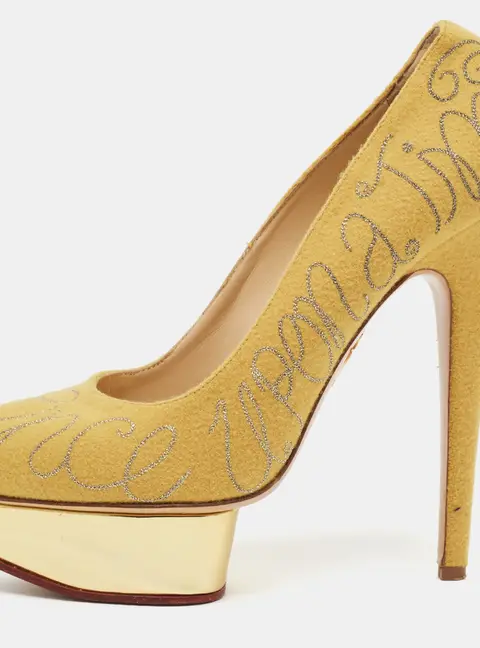 Charlotte Olympia Dolly Size 39 Yellow Cotton Platform Pumps