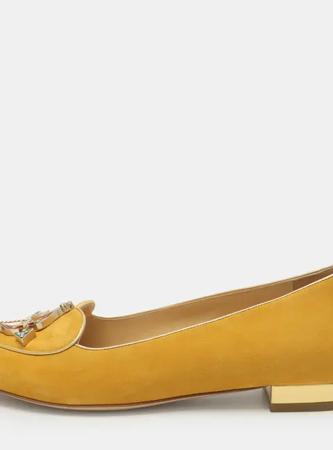 Charlotte Olympia Sagittarius Size 37 Yellow Suede Smoking Slippers