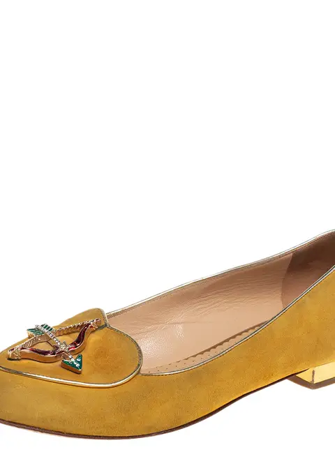 Charlotte Olympia Size 36.5 Yellow Leather and Suede Ballet Flats