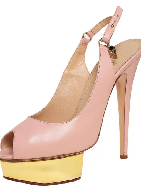Charlotte Olympia Pale Pink Leather Bon Bon Platform Slingback Sandals Size 39