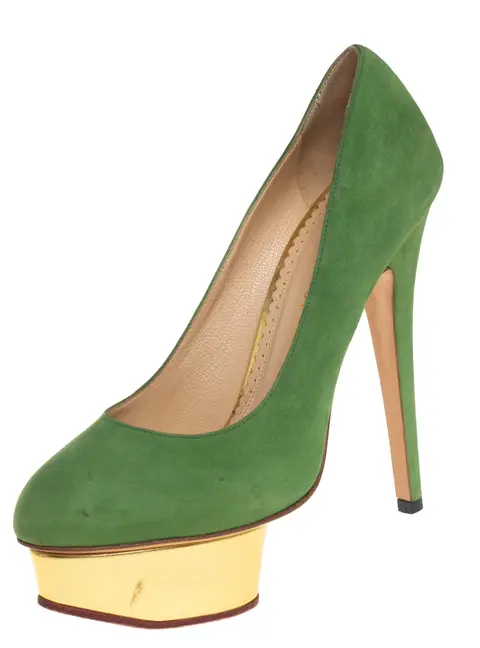 Charlotte Olympia Green Suede Dolly Platform Pumps Size 36.5