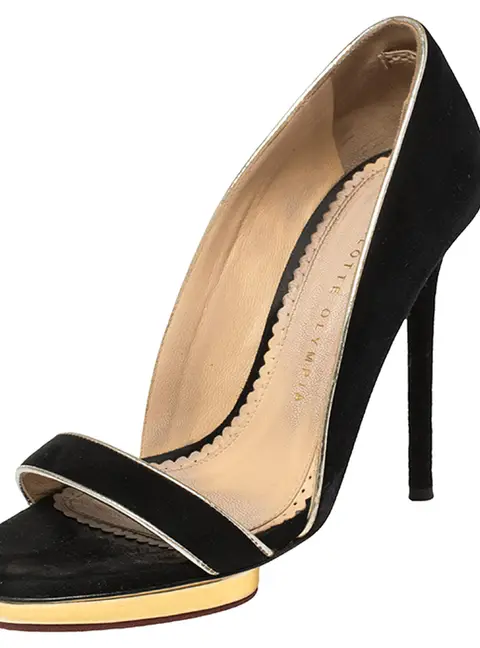 Charlotte Olympia Black Suede Christine Open Toe Sandals Size 36.5