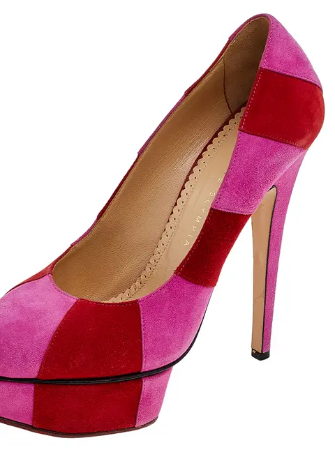 Charlotte Olympia Pink/Red Suede Striped Priscilla Platform Pumps Size 38