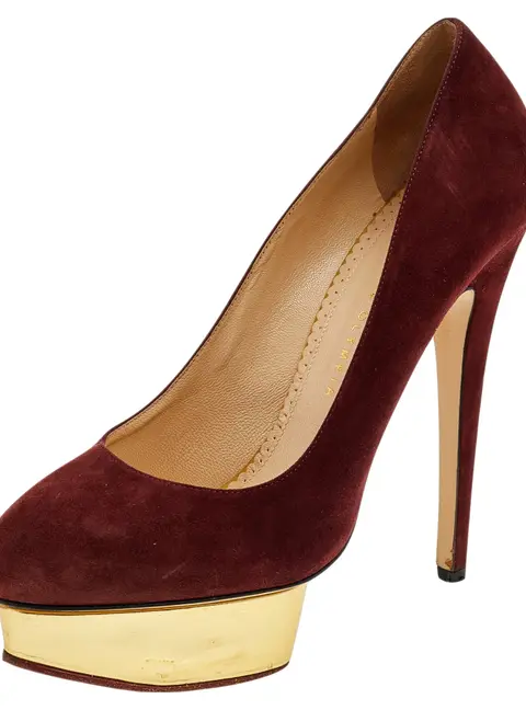 Charlotte Olympia Burgundy Suede Dolly Platform Pumps Size 40