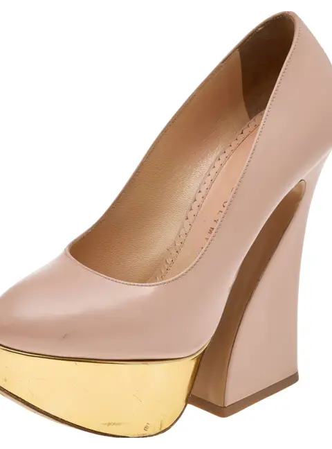 Charlotte Olympia Beige Leather Platform Pumps Size 35.5