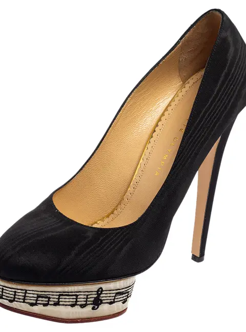 Charlotte Olympia Black Canvas Dolly Platform Pumps Size 41