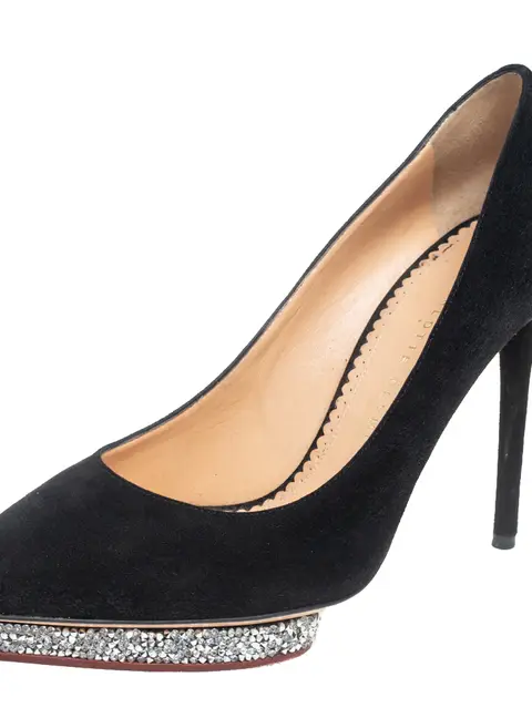 Charlotte Olympia Black Suede Debonaire Pointed Toe Platform Pumps Size 38