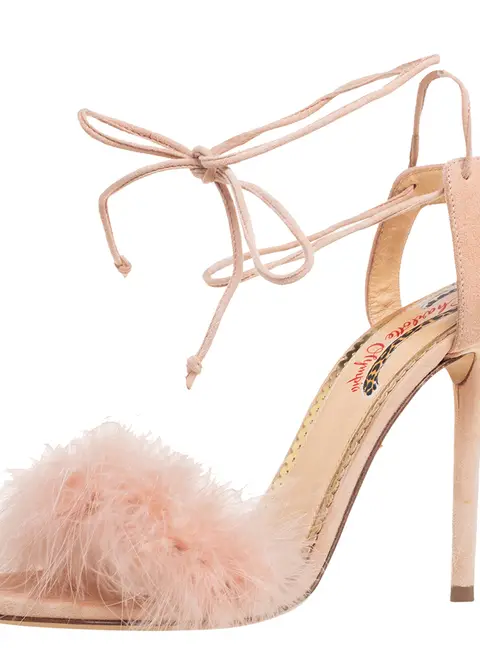 Charlotte Olympia Beige Suede And Feather Embellished Salsa Sandals Size 39