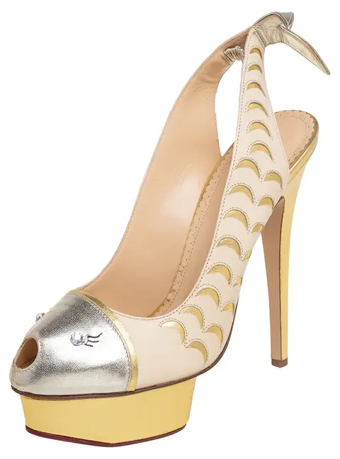 Charlotte Olympia Tri Color Leather Seaside Platform Sandals Size 39