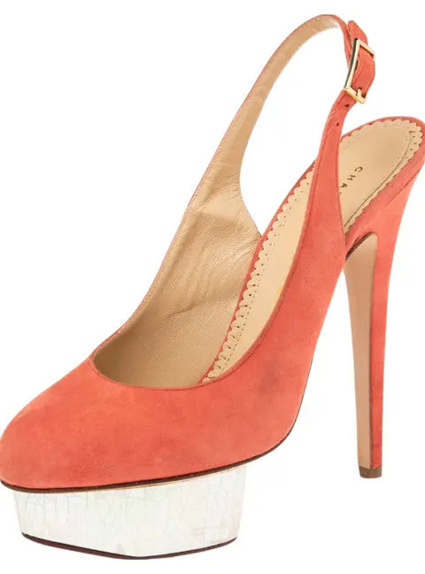 Charlotte Olympia Coral Suede Dolly Slingback Platform Pumps Size 38