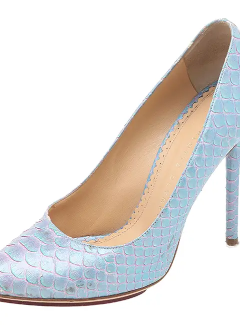 Charlotte Olympia Blue Python Leather Monroe Pointed Toe Pumps Size 35