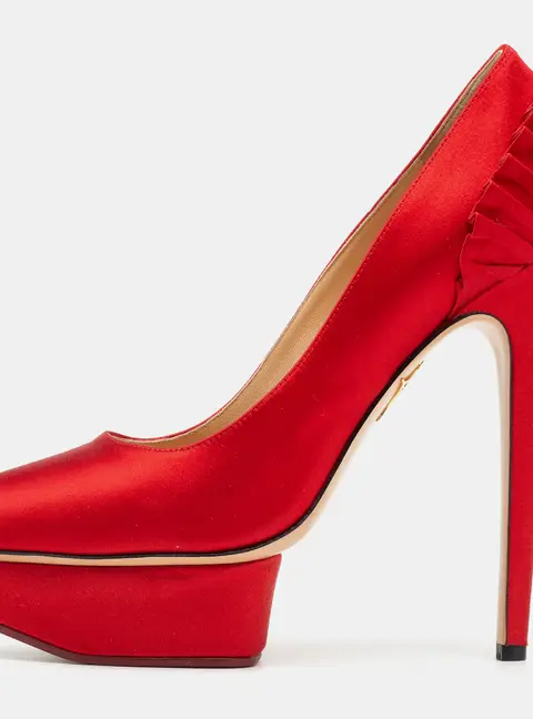 Charlotte Olympia Red Satin Peloma Fan Pleat Pumps Size 39.5