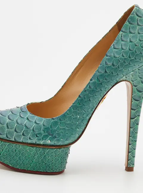 Charlotte Olympia Turquoise Blue Python Leather Priscilla Platform Pumps Size 38