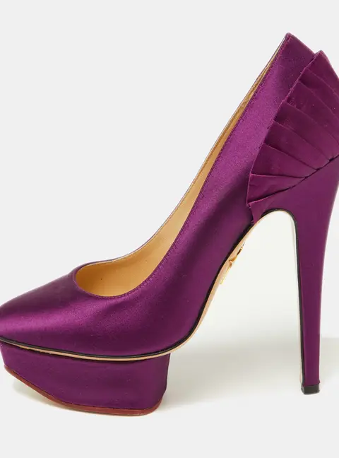 Charlotte Olympia Paloma Size 36 Purple Satin Platform Pumps