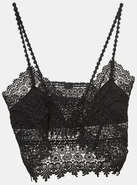 Charo Ruiz Black Lace Sheer Dana Top L