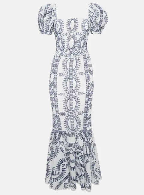 Charo Ruiz White/Blue Broderie Anglaise Shirring Top and Skirt Set S