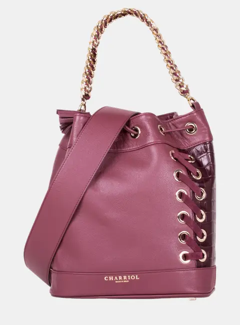 Charriol Bordeux Burgundy Leather Crossbody Bucket Bag