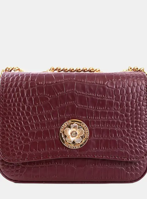 Charriol LaetitiaClassic Bordeaux Croc Embossed Leather Shoulder Bag