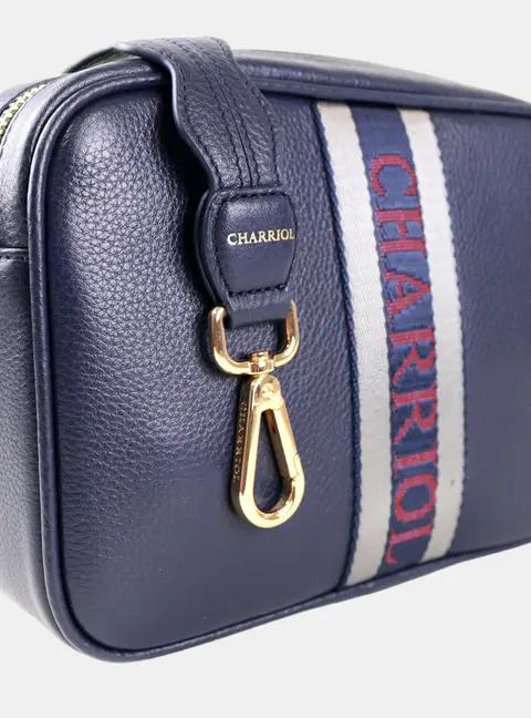 Charriol Deauville Medium Dark Blue Pebbled Leather Crossbody Bag
