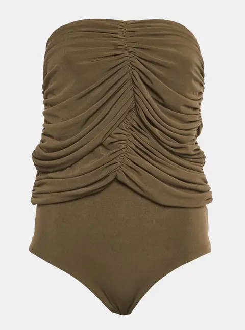 Chat's by C.Dam Brown Jersey Ruche Bodysuit S