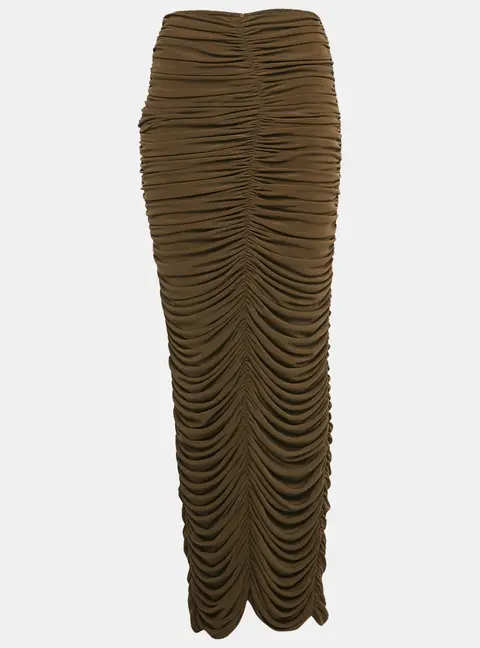 Chat's by C.Dam Brown Jersey Ruche Maxi Skirt S