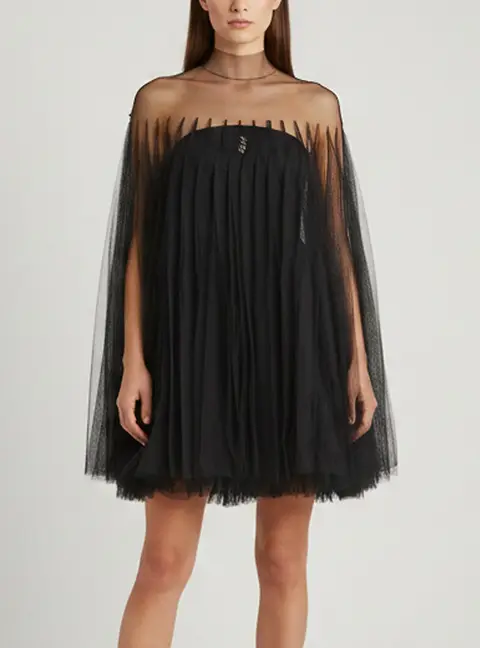 Chats by C.Dam Black Tulle Draped Ondyra Mini Dress S
