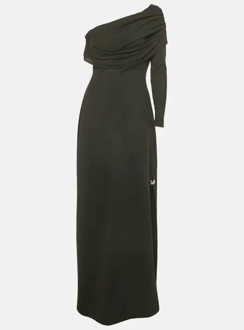 Chats By C.Dam Black Jersey One Shoulder Cut-Out Maxi Dress S